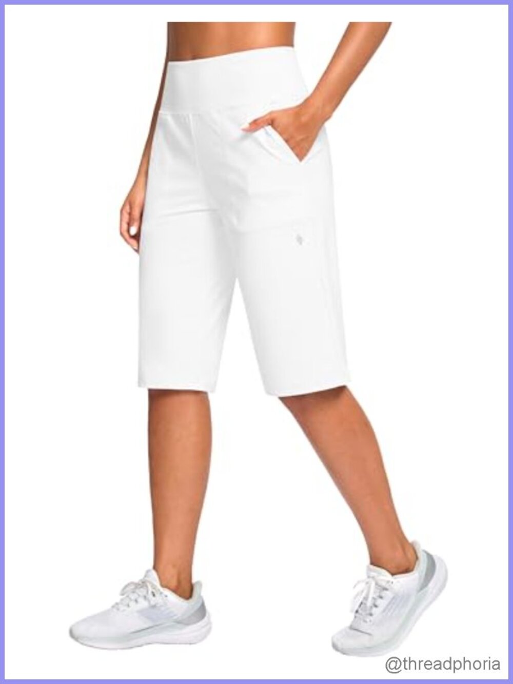 Women's Long Bermuda Shorts 14" Inseam High Rise Pockets